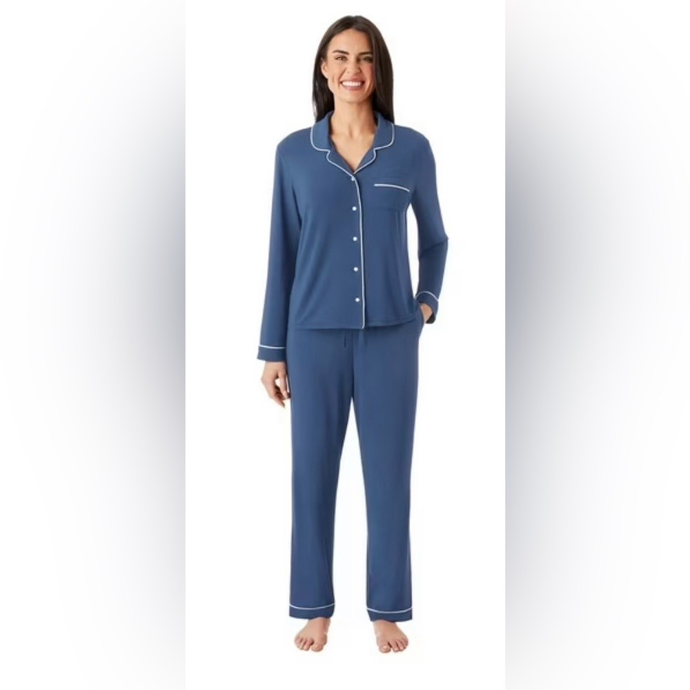 MEMBERS MARK NWOT Women’s Knit Pajama Set, Long Sleeve/Long Pants Blue & White